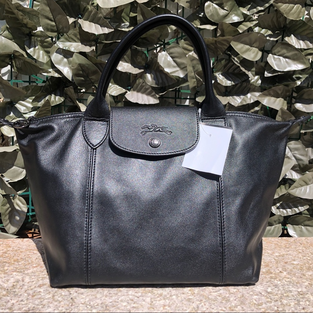 Longchamp Le Pliage Cuir Black Leather